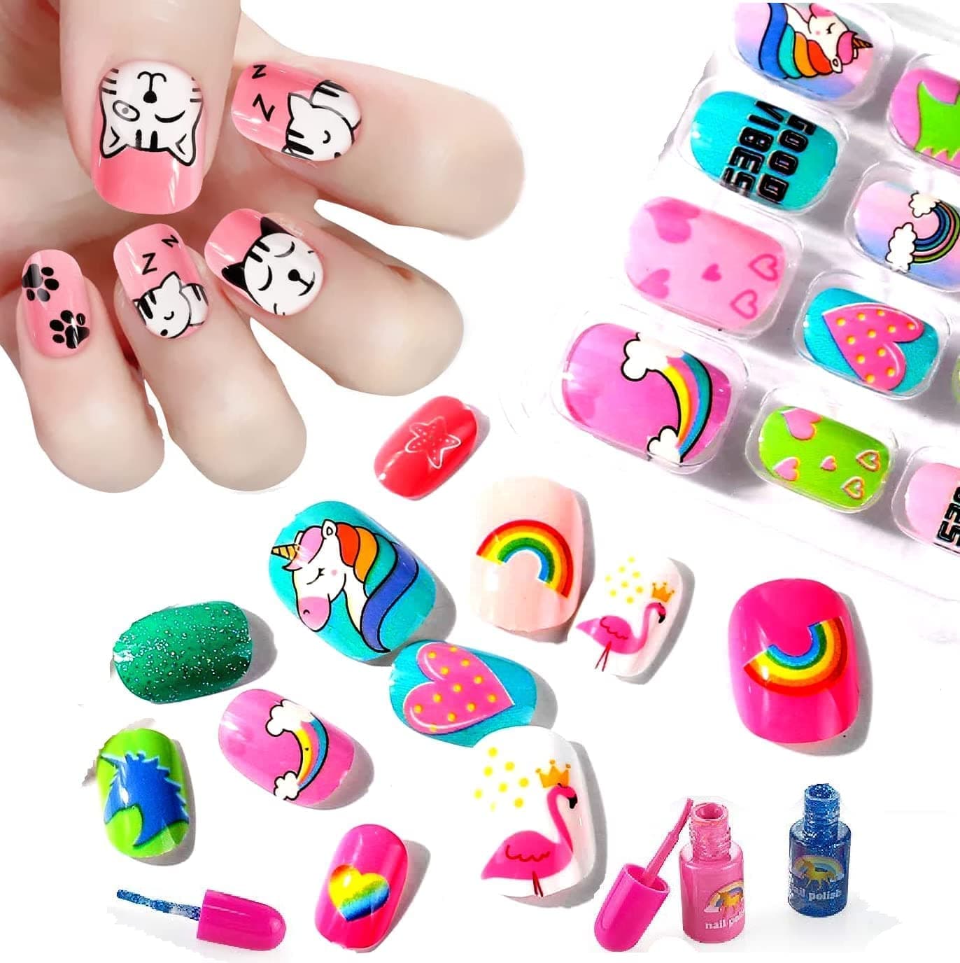 SUPER TOY Artificial Press On Nails for Kids False Nails with Glue for Girls Fake Nails Birthday Gift