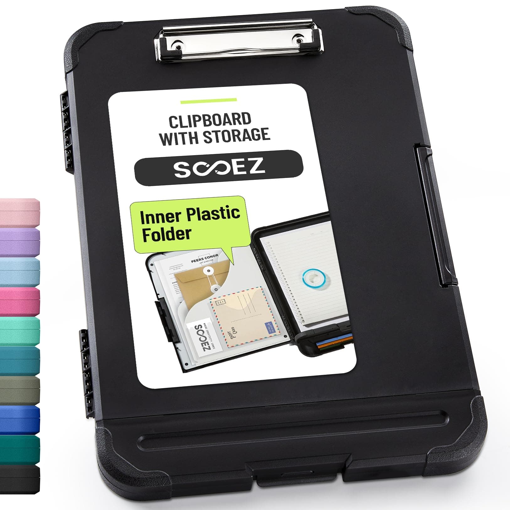 Sooez Reinforced Clipboard with Storage, Inner Plastic Folder Attached, Heavy Duty Plastic Clip Boards 8.5x11 with Pen Holder, High Capacity Nursing Clipboard for Teacher Office Home, Letter / A4 Size