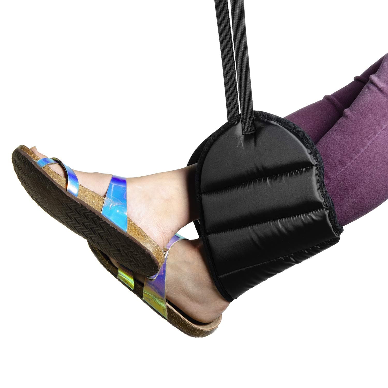 Airplane Footrest with Extra Thick Premium Quality Memory Foam - Adjustable Foot Rest Hammock Prevents Swelling & Joints from Aching, Improves Circulation & Relaxes Muscles for Ultimate Travel Comfort