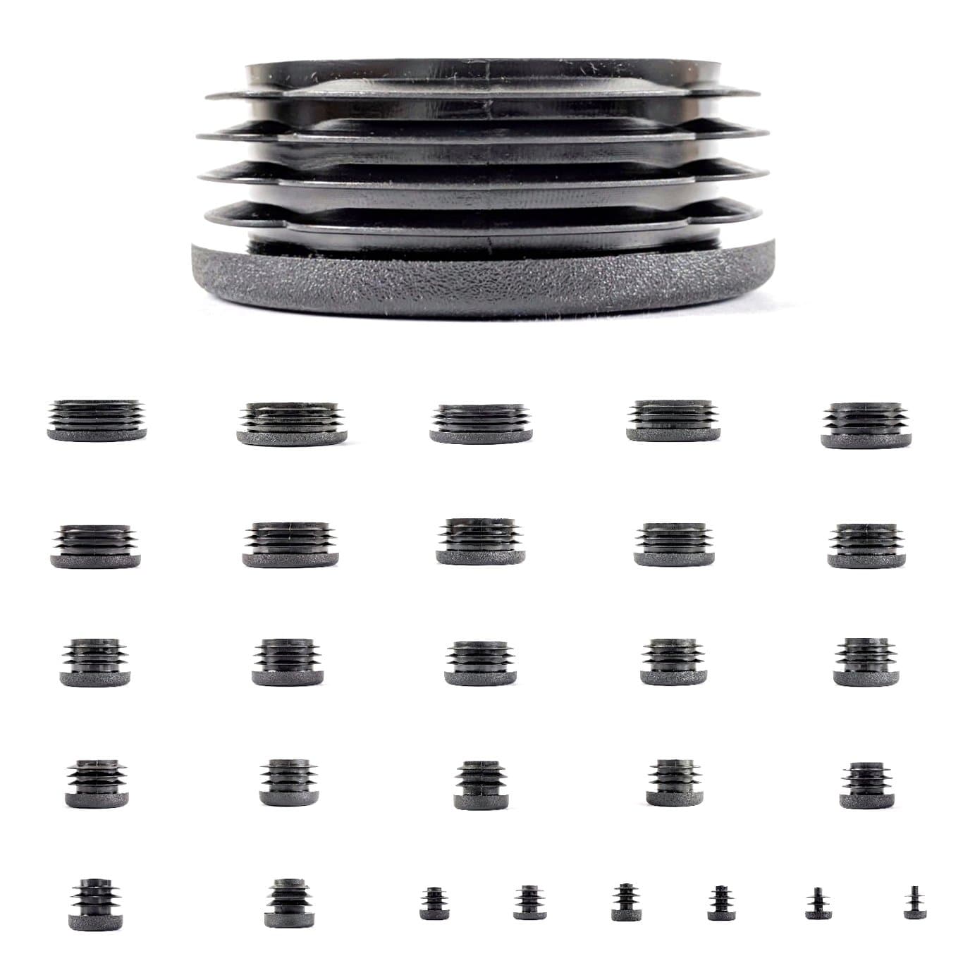 42mm Plastic End Caps, Black Round Tube Inserts, Pack of 4 (See Second Image for Ordering Guide) - Made in Germany