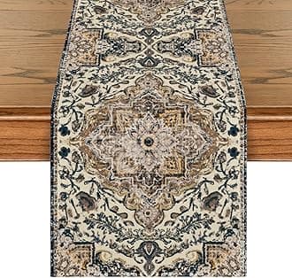 Dark Blue Boho Bohemia Style Table Runner, Country Rustic Farmhouse Magical Halloween Kitchen Dining Table Decoration for Home Party Decor 13x72 Inch