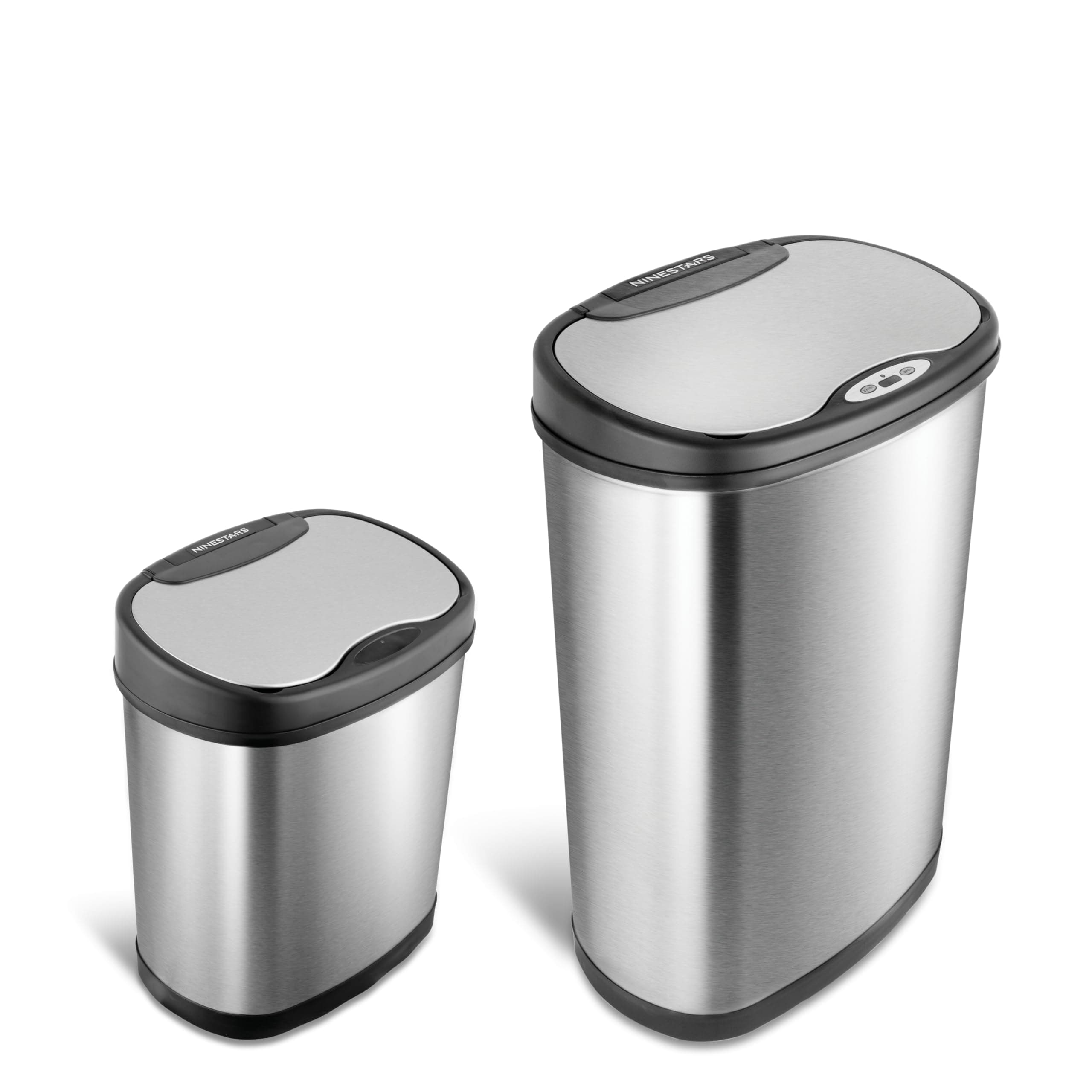CB-DZT-50-13/12-13 Automatic Touchless Infrared Motion Sensor Trash Can Combo Set, 13 Gal 50L & 3 Gal 12L, Stainless Steel Base (Oval, Silver/Black Lid)