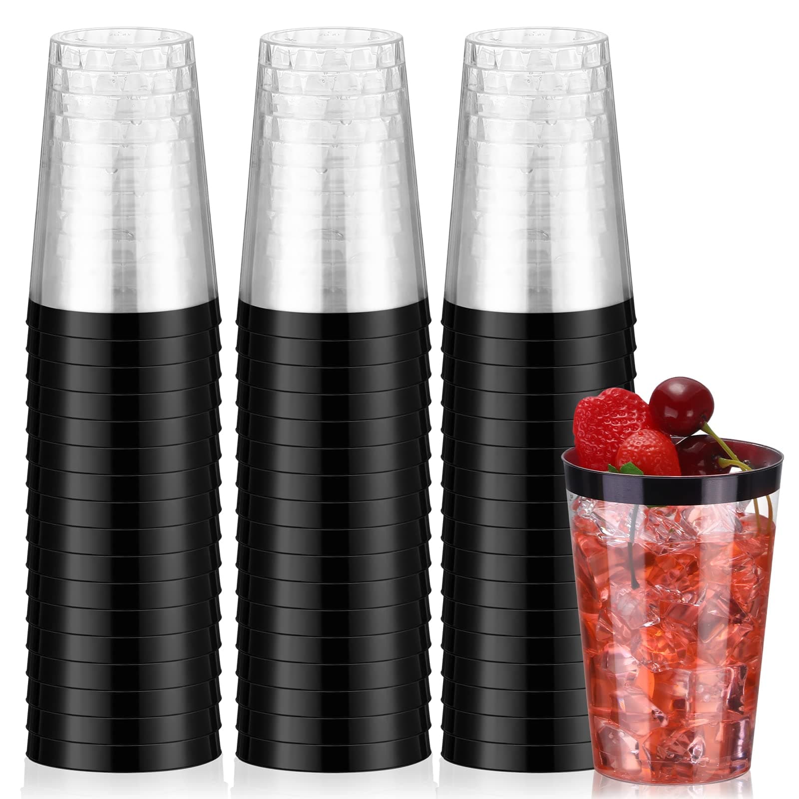 Norme 50 Pcs 12 oz Plastic Cups Disposable Cups 12 oz Plastic Glasses Clear Tumblers with Rim for Birthday Wedding Party Elegant Wine Coffee Cocktail(Black)