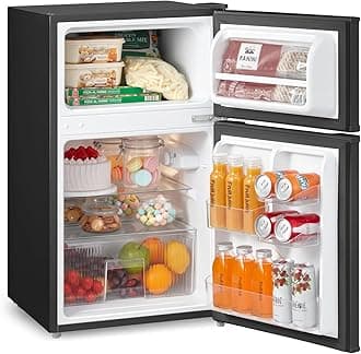 RCT87BL2(E) Under Counter Fridge Freezer, 87L Double Door Small Fridge Freezer with Light, Removable Shelves, Adjustable Thermostats, Reversible Doors Black