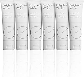 Enlighten White Teeth Whitening Toothpaste, 4 Modes of Stain Removal, Enamel Protection, Dentist-Approved Fluoride Toothpaste, Restores Gloss, Improves Colour, Removes Plaque, Vegan, 75ml, Pack of 6