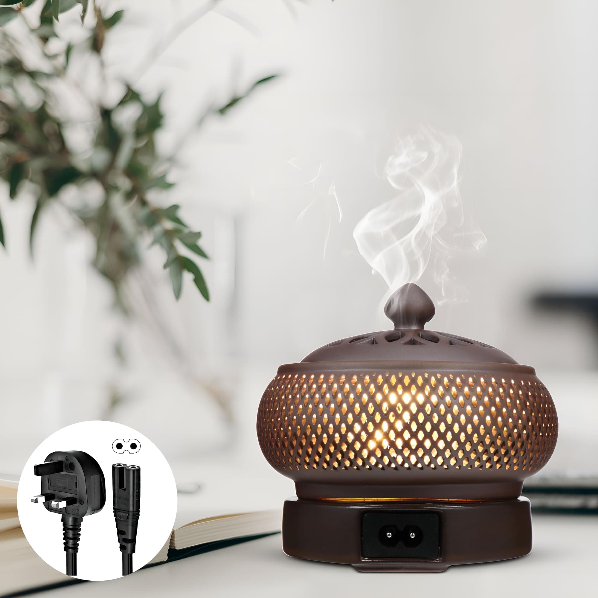 Juud Ceramic Electric Incense Burner with Adjustable Timer & Temperature Control,Resin Coil Aroma Diffuser for IndoorHome Air Purification,Meditation,Yoga,Relaxation Elegant Hollow Design (Vermilion)