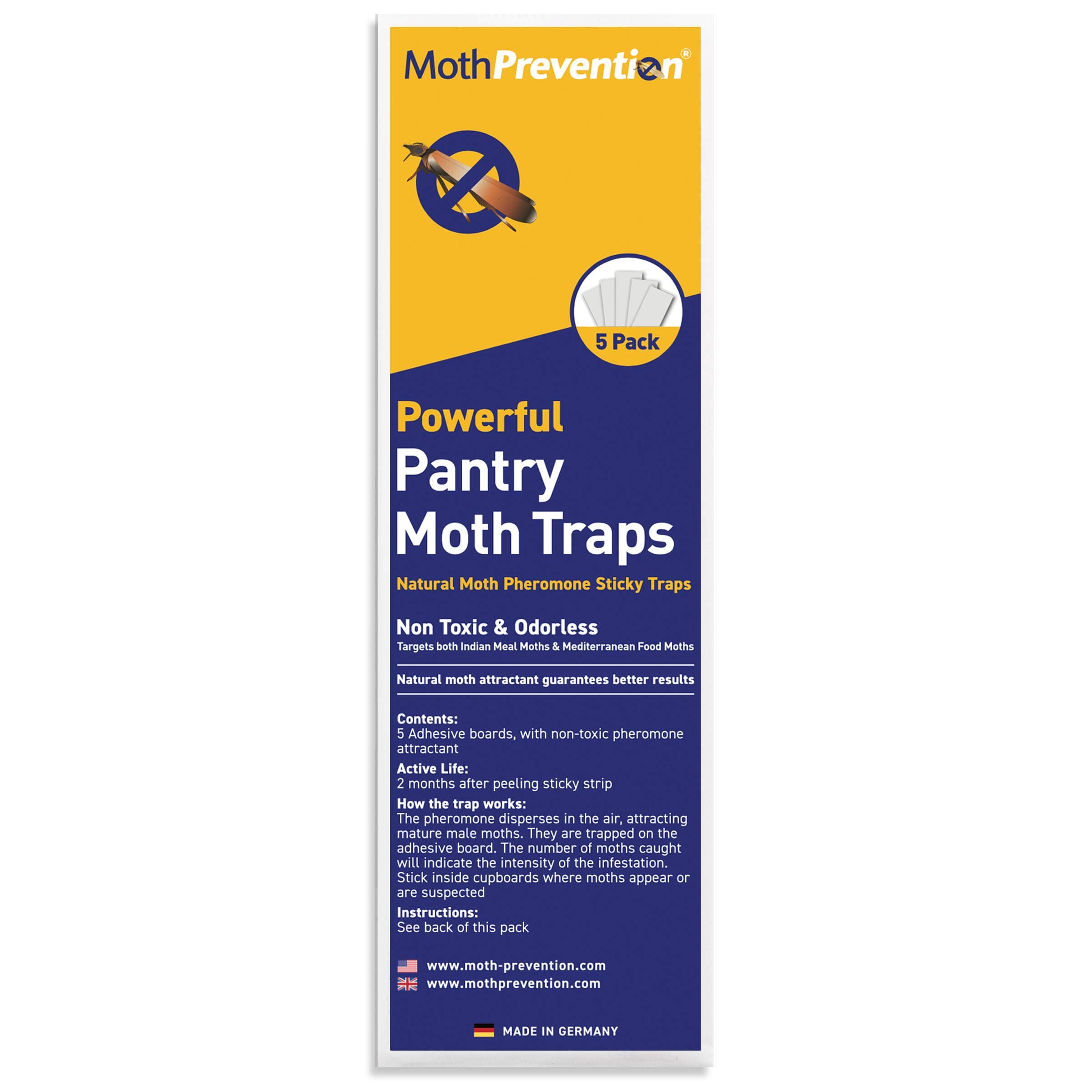 ClothesPro Powerful Pantry Moth Trap 5-Pack | Pantry Moth Killer Traps by MothPrevention | Odor-Free & Natural | Best Catch-Rate for Kitchen Moths on The Market! - Results Guaranteed