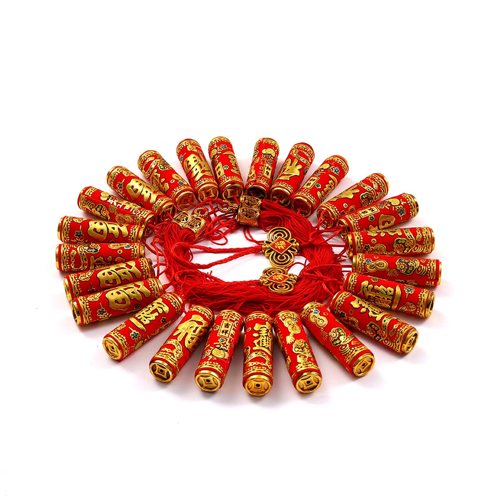 Chinese New Year Hanging Decorations 2 Pack Large Firecrackers Decor Traditional Red Lucky Oriental Pendant Ornaments for Lunar New Year Decorations