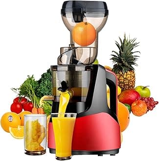 Cold Press Juicer, Slow Masticating Juicer Machines, nama juicer, Juicer Machine with 200w Large Feed Chute, Fit Whole Vegetables and Fruits, Easy to Clean red