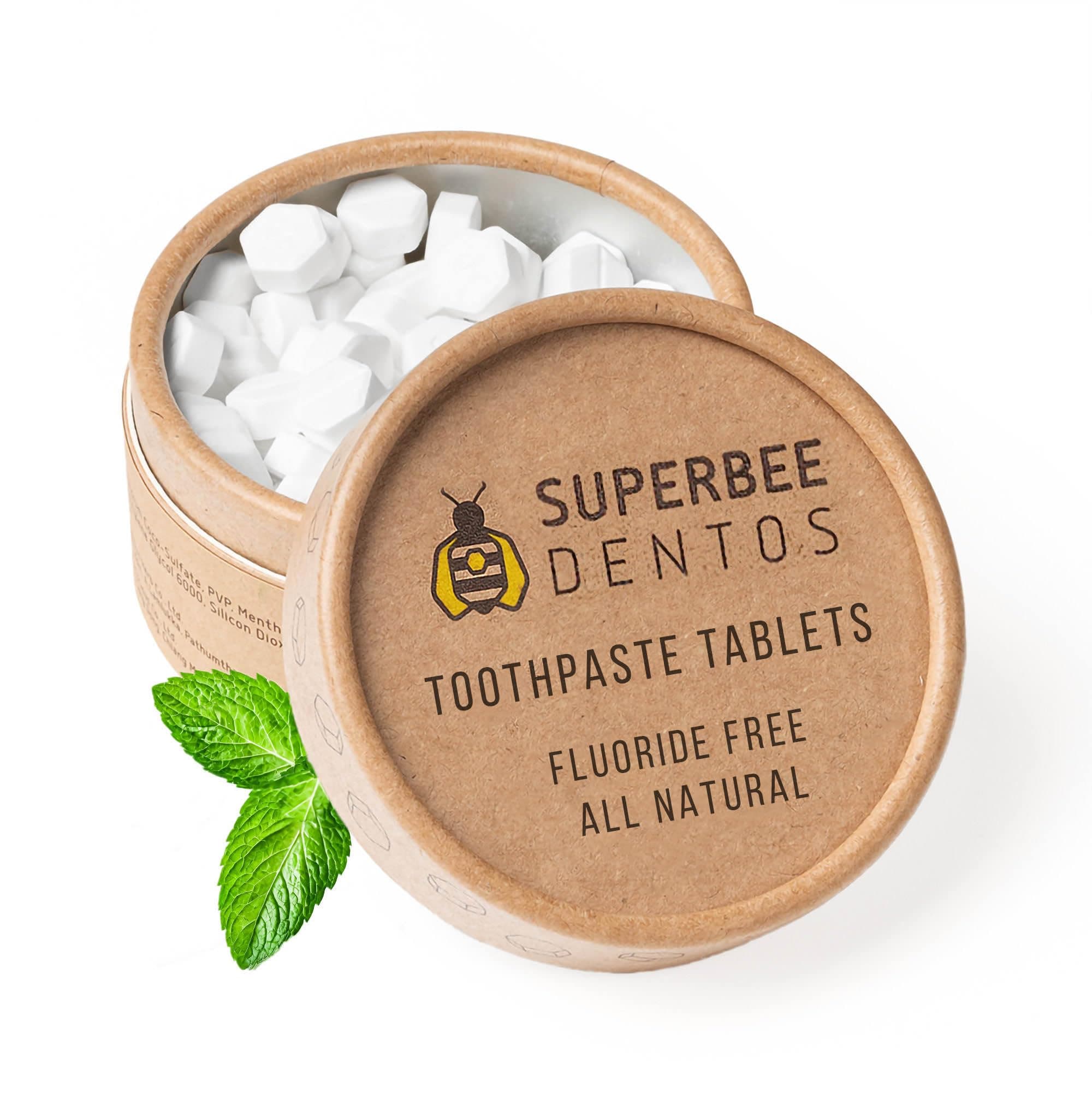 Dentos Toothpaste Tablets, 100 Tabs, Fluoride Free & Eco Friendly, Travel Mouthwash Sensitive Bites Kids Adults, Chewable Tablet, Spearmint