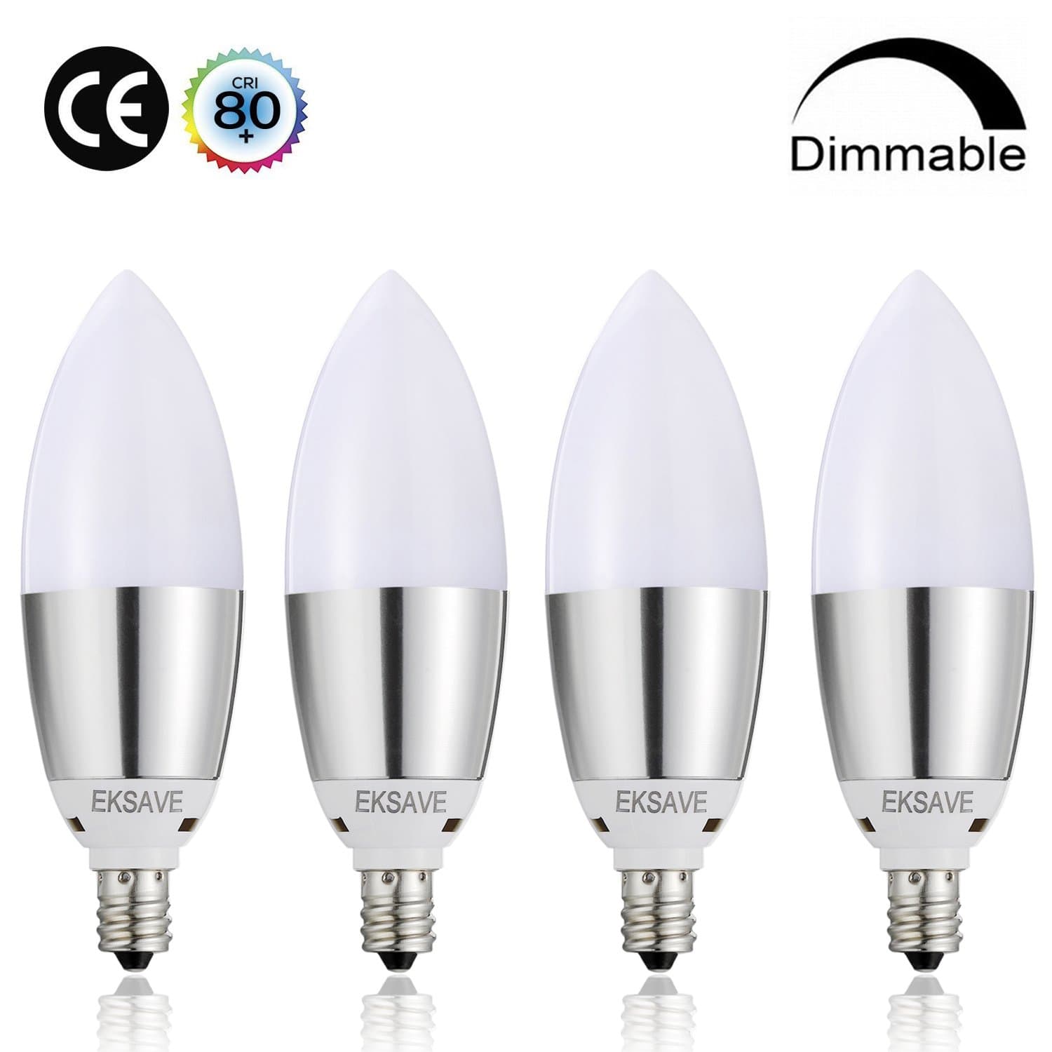 EKSAVE candelabra led E12 Dimmable LED Bulb 8watt 80 Watt Equivalent Light Bulbs Replacement, E12 Candelabra Base LED Bulbs, Lamps for Home(4 Pack) 6000K white