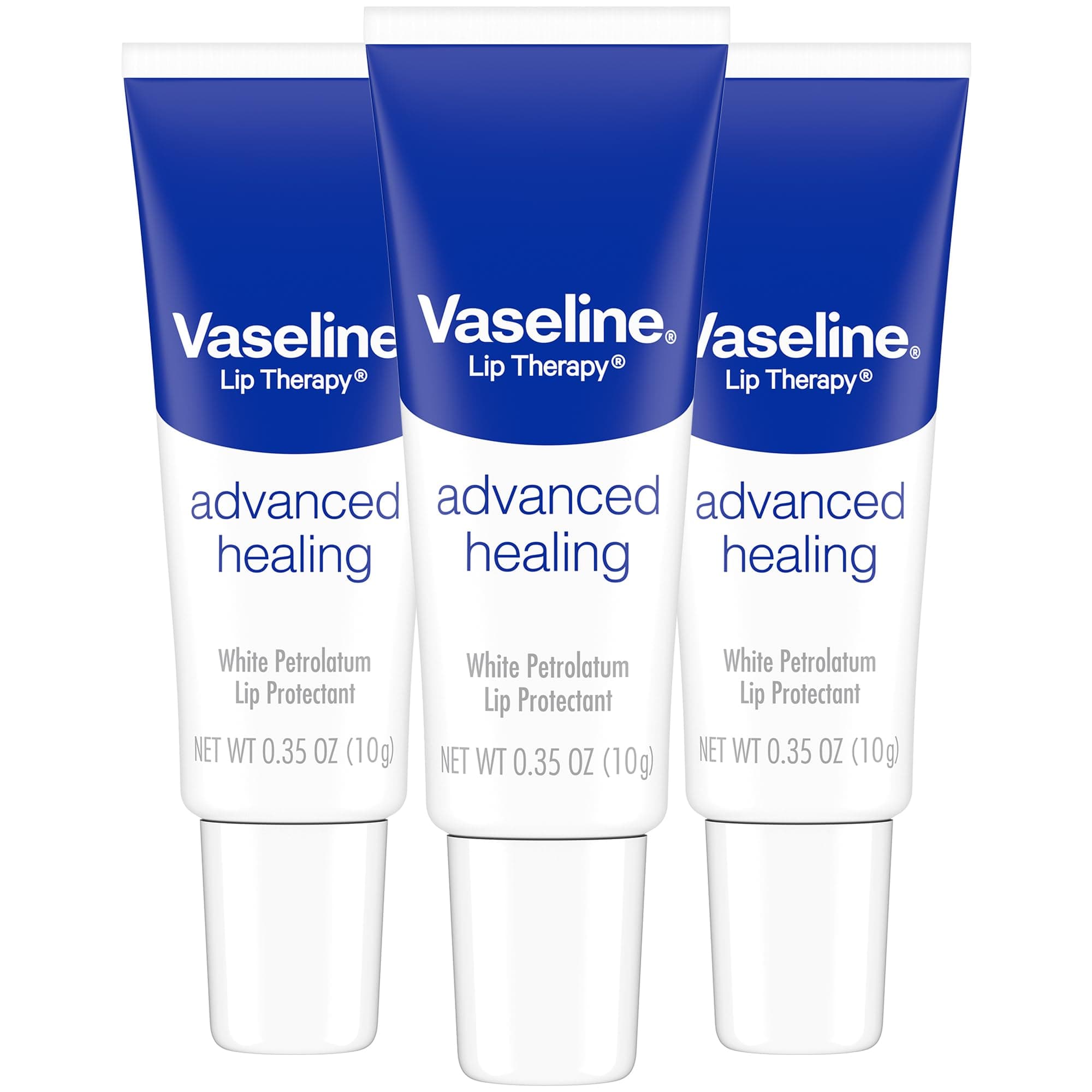 Vaseline Lip Therapy Advanced Healing 3-Pack – White Petroleum Moisturizing Lip Balm for Extremely Dry Lips, 0.35 Oz Ea