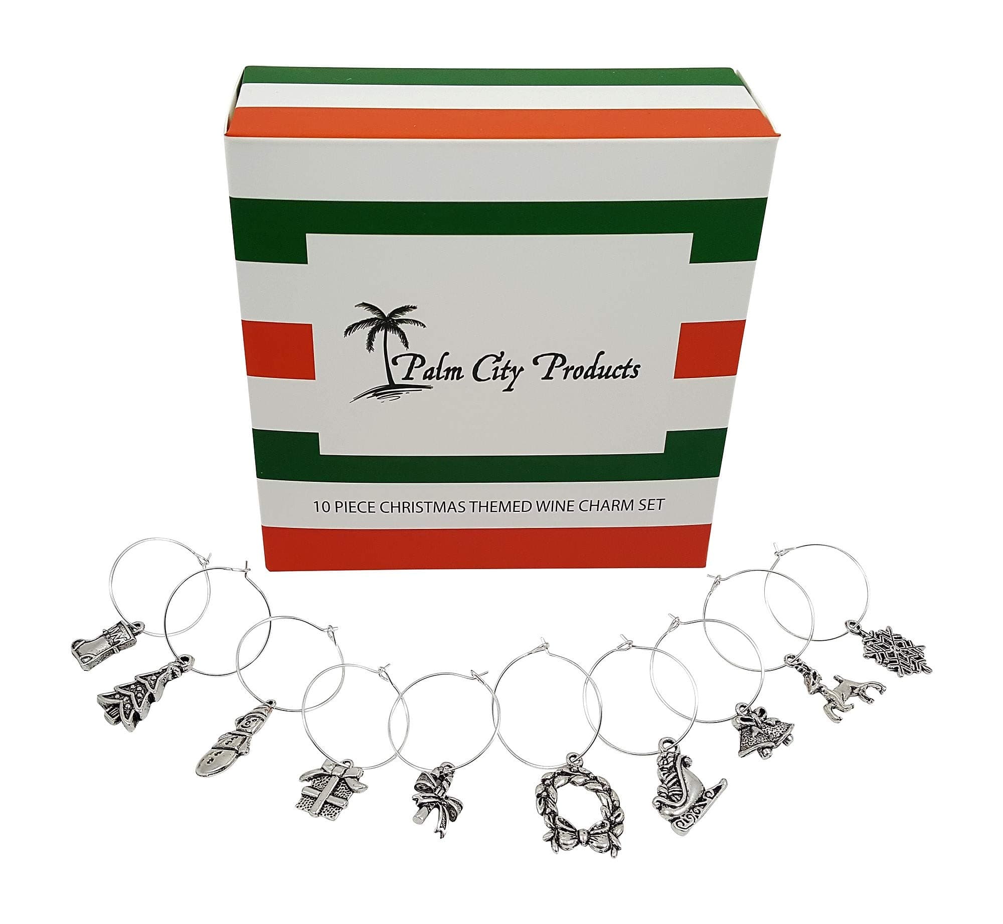 10 Piece Christmas Themed Wine Charm Set