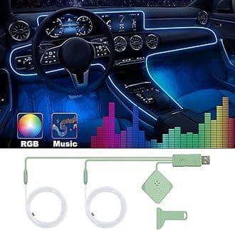 Car Led Strip Lights,Interior Lights,Ambient Lighting Kit With RGB 16 Million Colors Fiber Optics&Music Sync Rhythm,USB Neon Light Accessories for Center Console&Dashboard,Upgraded Version