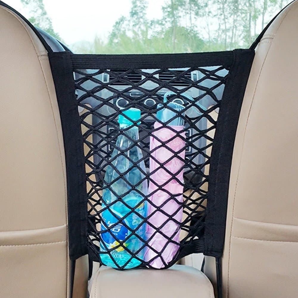 2-Layer Universal Car Seat Storage Mesh/Organizer—Mesh Cargo Net，Backseat Barrier for Pets & Kids Children，Phone Handbag Purse Holder，Driver Storage Netting Pouch