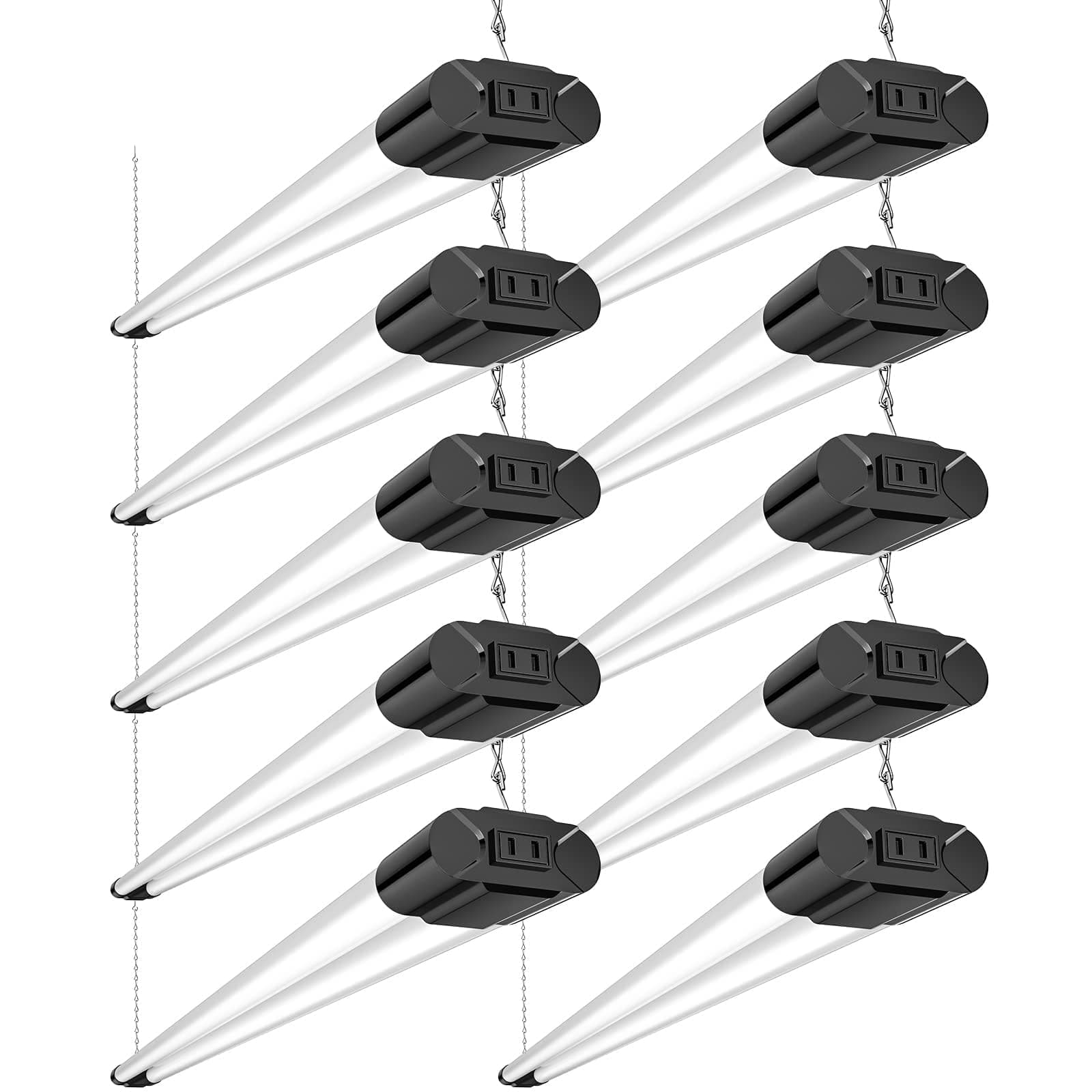 Bbounder 10 Pack Linkable LED Utility Shop Light, 4400 LM, 6500K Cool Daylight, 4 FT Integrated Fixture for Garage, 40W Equivalent 250W, Surface + Suspension Mount, Black