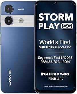Lava Storm Play 5G (Frosty Blue, 6+6*GB RAM, 128GB Storage) | World's First MTK D7060 Processor | 500k+ Antutu | LPDDR5 RAM | UFS 3.1 Storage | 50MP AI Camera | 120Hz Refresh Rate | IP64 Protection