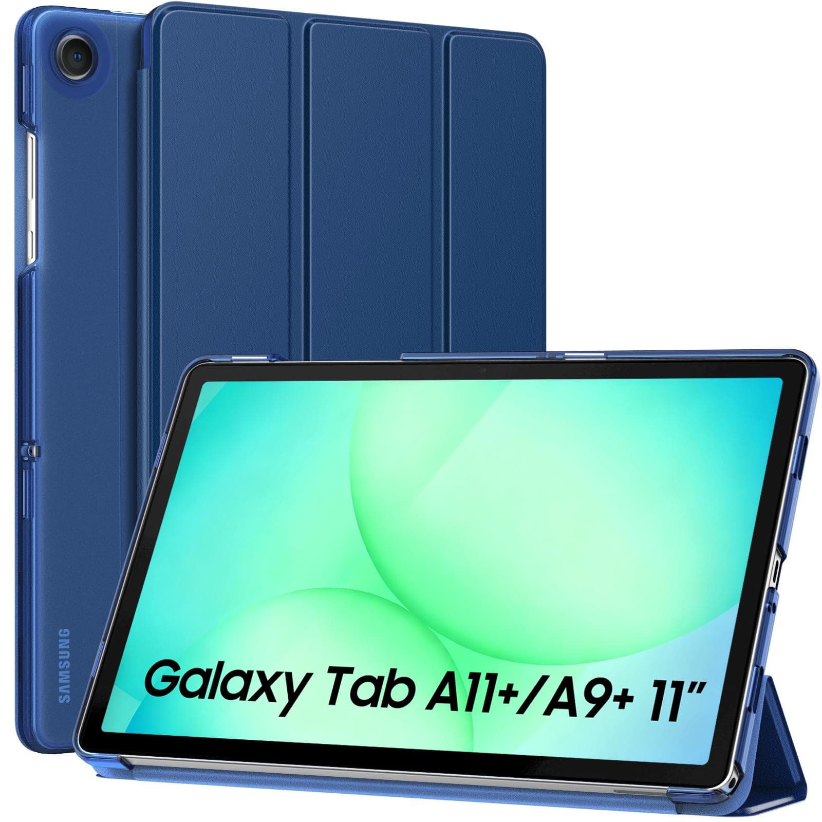 MoKo Case for Samsung Galaxy Tab A11+ Plus/ A9+ 11 Inch 2025/2023, Slim Stand Protective Smart Cover with Hard PC Translucent Back Shell for Galaxy Tab A11+/ A9 Plus Tablet, Auto Wake/Sleep, Navy Blue