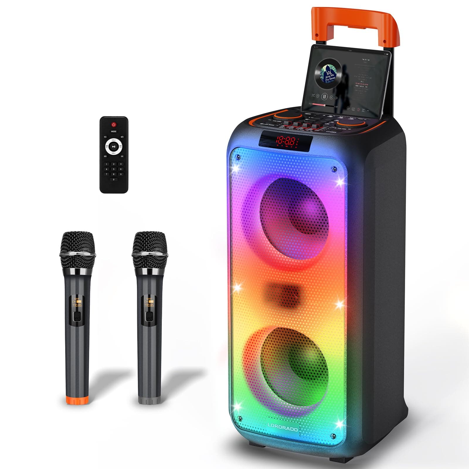 Karaoke Machine with 2 Wireless Mics,Portable Bluetooth Speaker for Adults & Kids, Karaoke Set with 600W Peak Power,PA System with DJ Lights,Supports BT5.3/USB/TF/AUX/FM/REC/TWS for Party,Home,Events