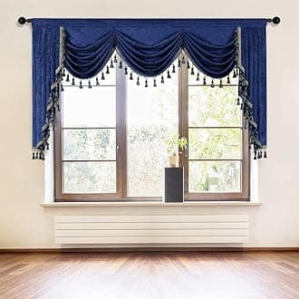 ELKCA Thick Chenille Window Curtains Valance for Living Room Royal Blue Waterfall Valance for Bedroom,Rod Pocket(W89inch, 1 Piece)