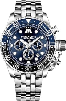 – Mens Watches Stainless Steel: Waterproof Chronograph Wrist Watch with Large Dial - Analogue Quartz Watch with Luminous Date - Gift for Business Dress Men