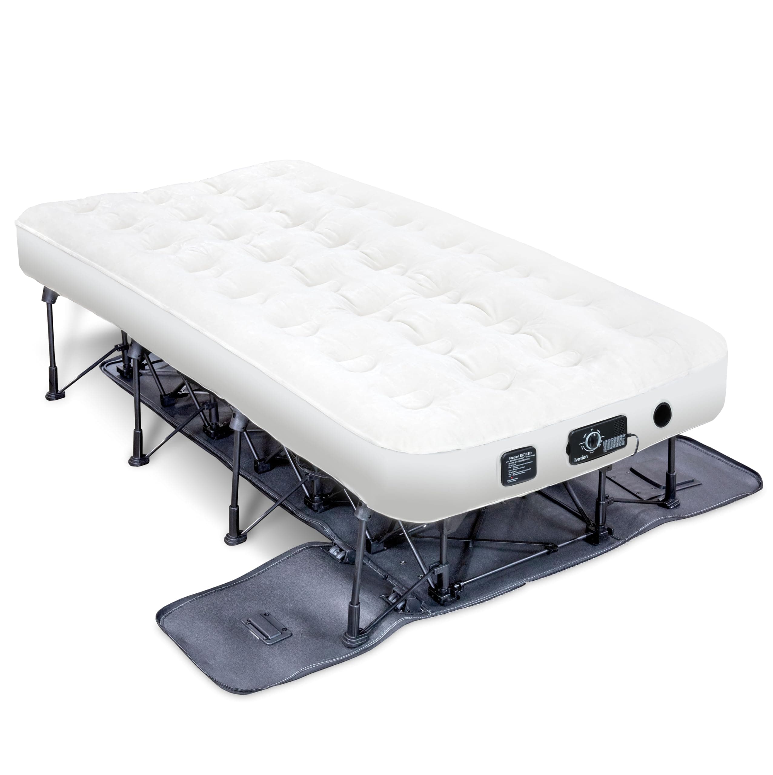 Ivation EZ-Bed (Twin) Air Mattress with Frame & Rolling Case, Self Inflatable, Blow Up Bed Auto Shut-Off, Comfortable Surface AirBed, Best for Guest, Travel, Vacation, Camping