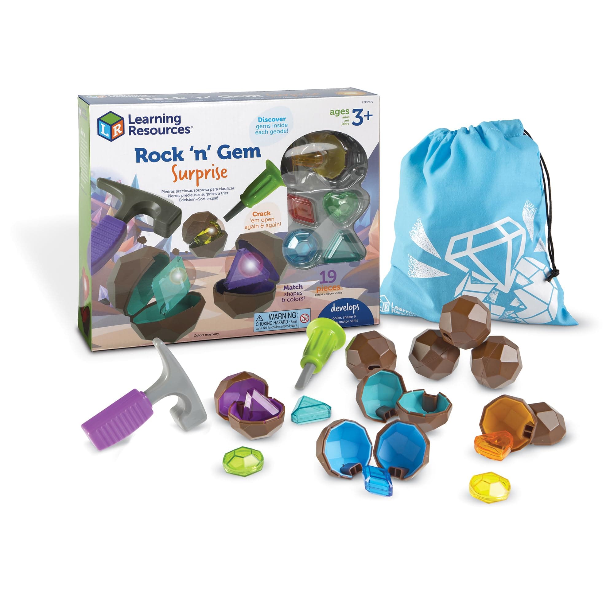 Learning Resources Rock 'n Gem Surprise - 19 Pieces, Ages 3+ Toddler Learning Toys, Sorting and Matching Toys, Early STEM for Kids