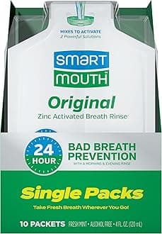 SmartMouth Original Activated Mouthwash - Alcohol-Free Adult Mouthwash for Fresh Breath - Oral Rinse for 24-Hour Bad Breath Relief with Twice Daily Use - Fresh Mint Flavor, 0.4 fl oz (10 Travel Packs)