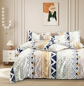 THE HOME STYLE Super Soft Glace Cotton King Size AC Comforter ll Blanket ll Duvet with 1 King Size Elastic Fitted Bedsheet 72"x78" Inch and 2 Pillow Cover (Pack of 4, Abstract Mist)