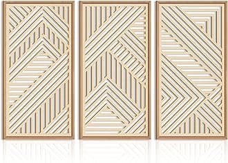 IARTTOP Large Boho Wooden Wall Art 16x32 Inch Framed Mid century Modern Wood Wall Decor Minimalist Modern Bohemian Decor for Dining Room Living Room Bedroom Set of 3