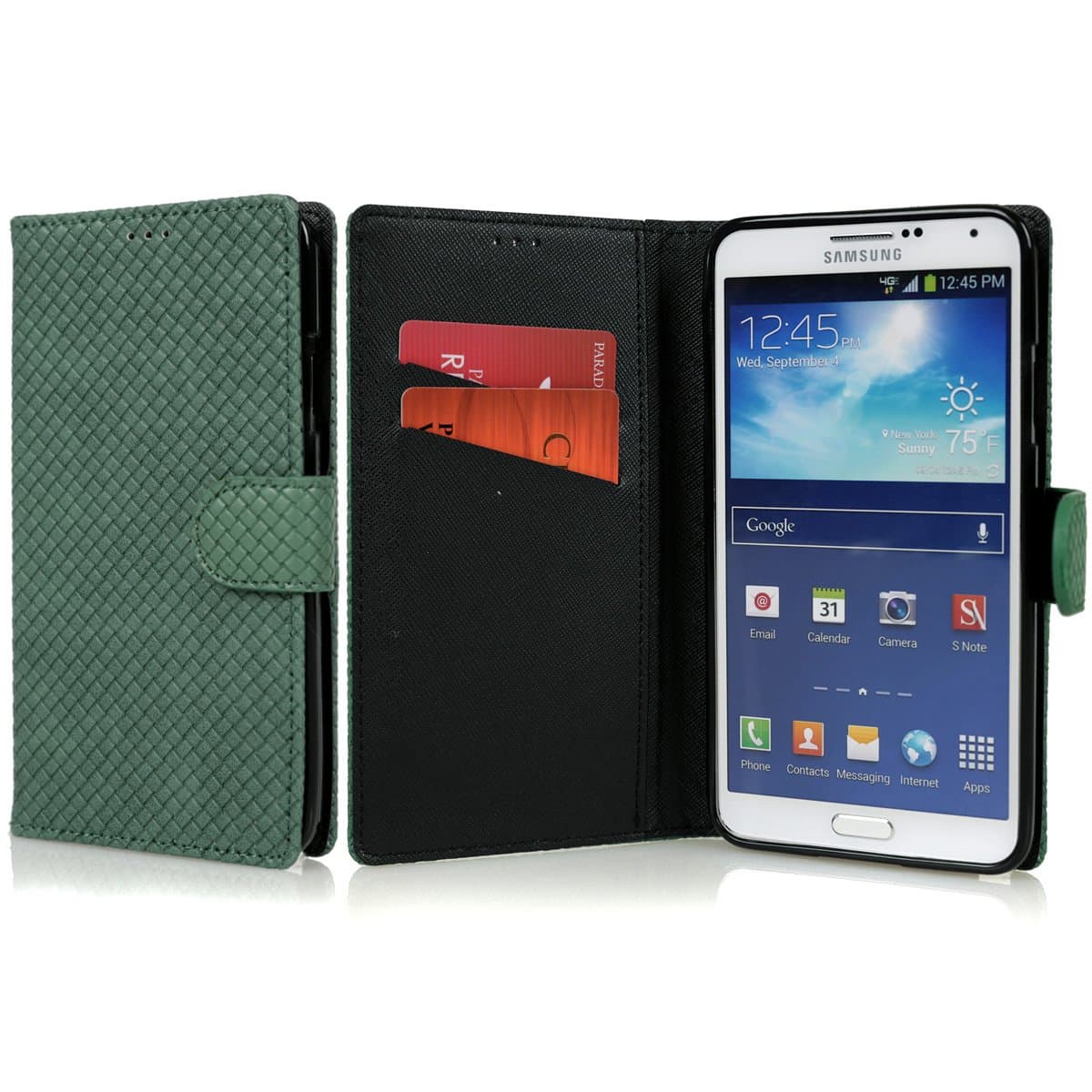 MISOZO Veneta Pattern PU Leather Wallet Case for Samsung Galaxy Note 3 III - Green