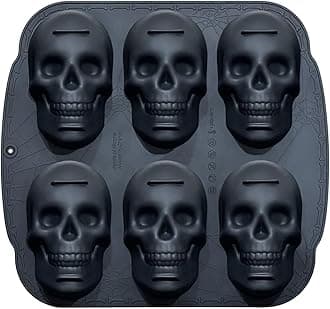 JETKONG 6 Cavity Skull Cake Pan Silicone Skull Cakelet Mold Skull Baking Pan Molds