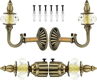 NATURAL Heavy Duty Aluminum Royal Luxury Design Curtain Bracket/Finial and Curtain Support with Screw/Wallplug for Window & Door Curtain Fittings Suitable Upto 1 Inch Pipe. (2 Set, Antique Brass)