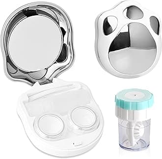 コンタクトレンズトラベルキット、クリーナーワッシャー付き、ポータブルコンタクトボックス、ミラーピンセットリムーバーツールソリューションボトル、毎日のアウトドア用(シルバー2)