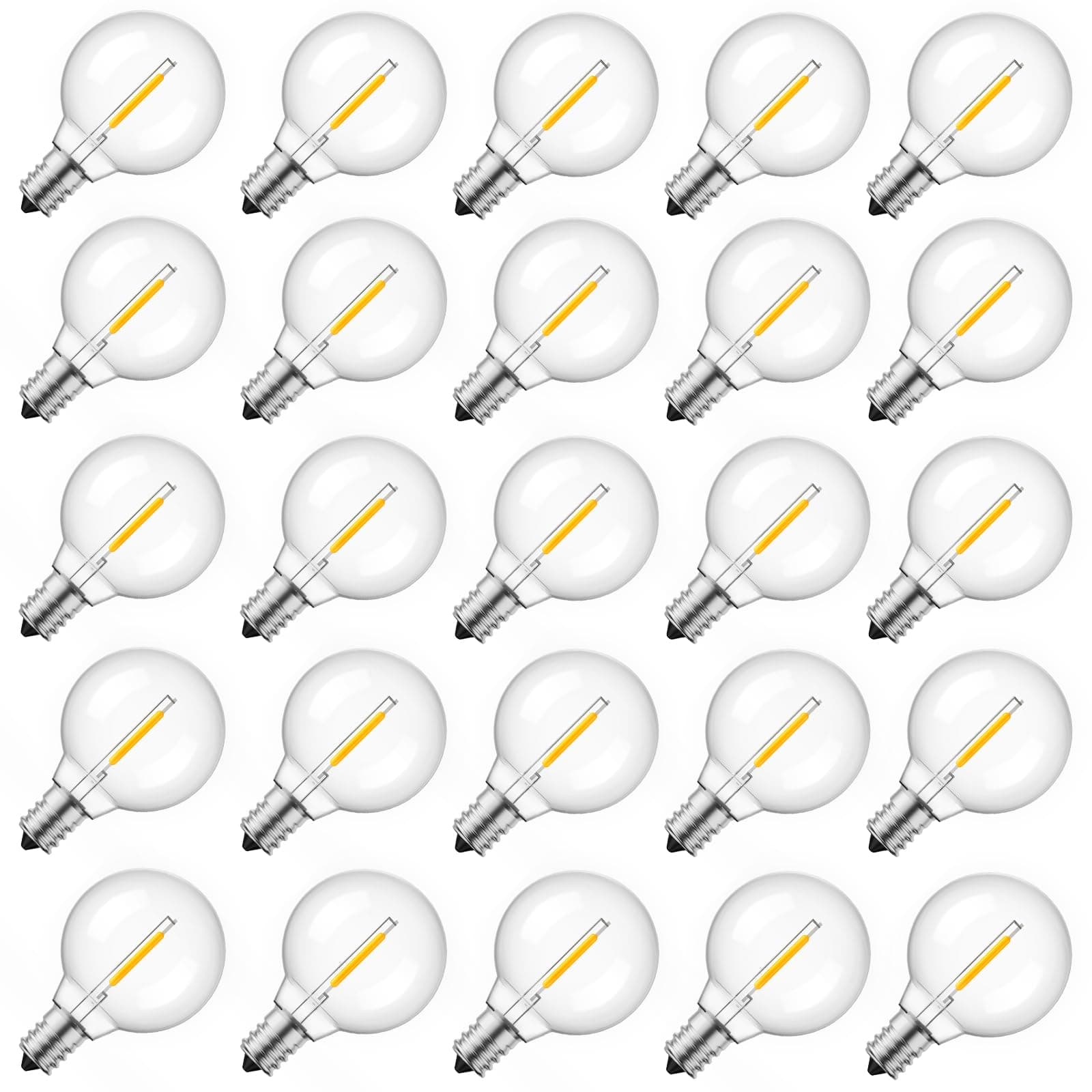 Brightown 25 Pack G40 LED Replacement Bulbs, E12 Base, 2200K Warm White, Shatterproof Waterproof Dimmable 1.5 Inch Globe Bulbs for Indoor & Outdoor Patio Backyard Home Lighting