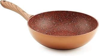 JML Copper Stone Wok Non Stick - Durable 28cm Stainless Steel Wok with Aluminium Core, Suitable for Gas, Induction, Electric and Ceramic Hobs - Dynamic Heat Distribution and Wood-Effect Handle