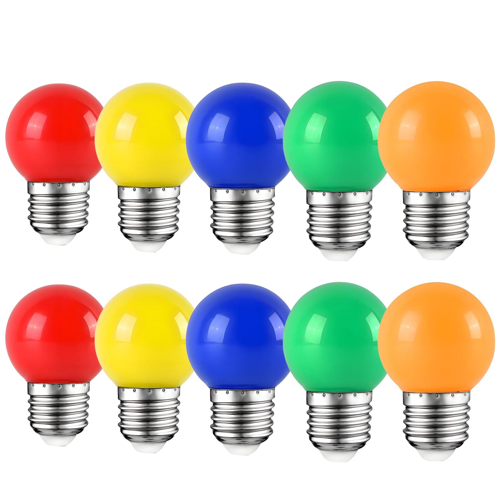 10Pack Colored Bulbs 2W E27 G45 Lighting Bulbs,LED Coloured Golf Ball Bulb Lamp,Mixed Colours Red Green Blue Orange Yellow