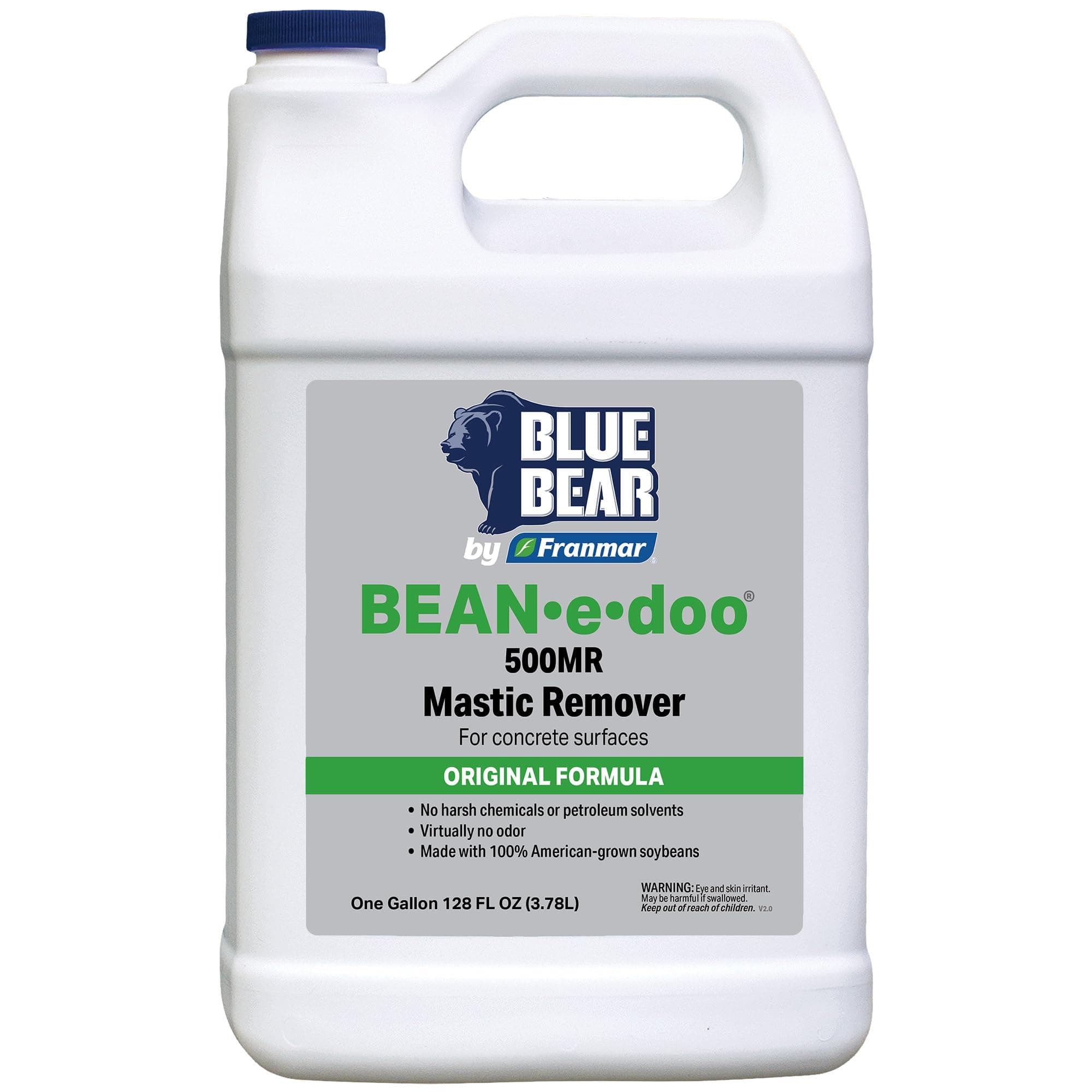 BLUE BEAR® 500MR BEAN•e•doo Mastic Remover – Professional Soy-Based Adhesive Remover for Carpet, Tile & Asbestos Mastics – Low-Odor, Non-Toxic, Safe for Schools & Hospitals – 1 Gallon