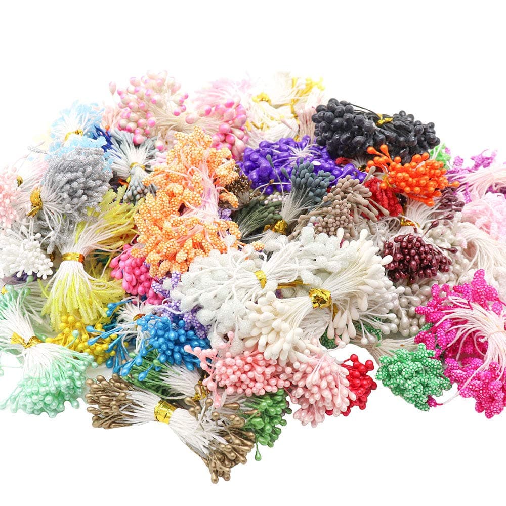 100g/lot,Approx 1100pcs Random Mixed Size Double Heads Artificial Flower Stamen (Style 1)