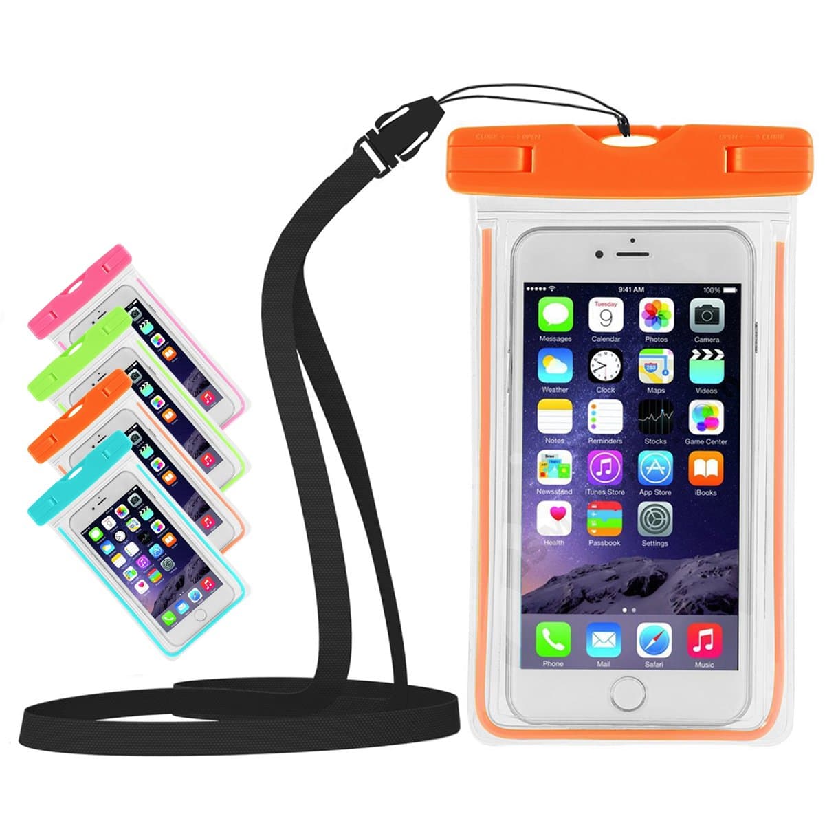 Universal Waterproof, Snowproof, Dirtproof Case Bag for iPhone, Samsung HTC, LG, Credit Card Wallet, IPX8 Certified to 100 Feet[Orange]