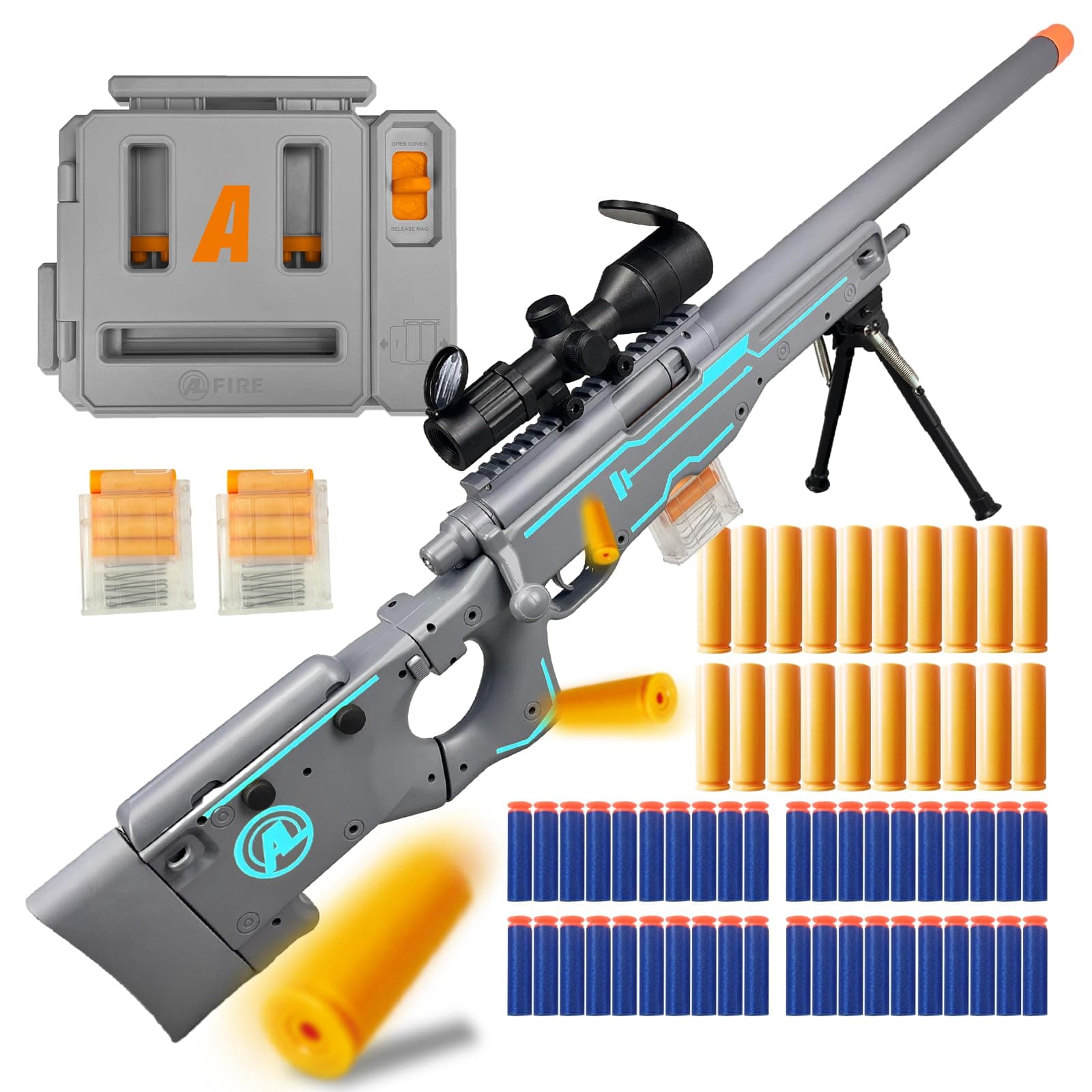 Blast-N-Load Toy Gun: Enhanced Scope, Empty Shell Ejecting, Quick Dart Loading with 40 Soft Foam Darts, 20 Shells, 2 Magazines; Fun Foam Blaster for Age 14+