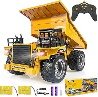 HuiNa Remote Control Construction Dump Truck Toy 2.4Ghz Rc Truck 4 Channel Bulldozer Toy Loading Unloading Alloy Metal Vehicle Toy Truck 1:18 For Kids Gift,Birthday,Christmas,Children's Day,Yellow