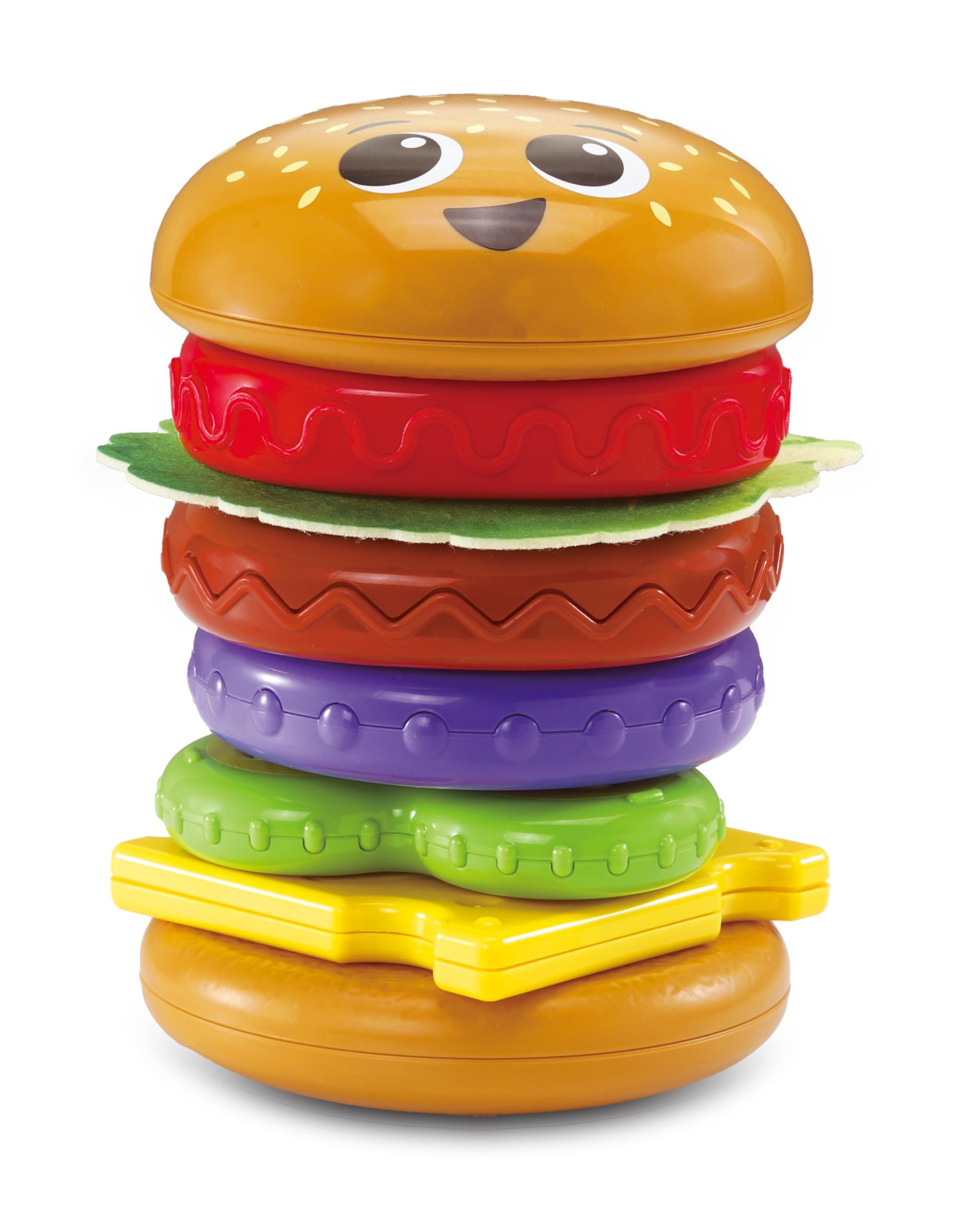 Baby Build-a-Burger, Stacking and Sorting Toy with 6 Food Pieces, Shape Sorting, Stacking Play, Matching, Spinning and Colours, Gift for Babies 18, 24 months +, English Version