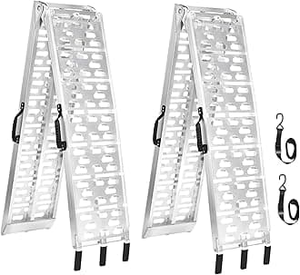 ATV Ramps for Pickup Trucks 1500lbs Capacity,MAXIVMAN 7.5 FT Aluminum Loading Ramp Trucks-Truck ATV,Motorcycle,Lawn Mower,Dirt Bike,UTV,2PC- Foldable, Lightweight, Rubber Handles.