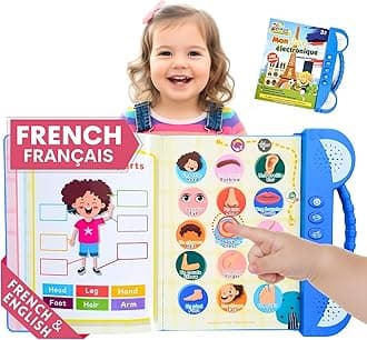 ZeenKind French English Talking Learning Book for Kids 2 3 4 5 6 Years Old, Learn French Interactive Audio Sound Books for Toddlers, Francais Educational Electronic Toys, Bilingual Musical Toy