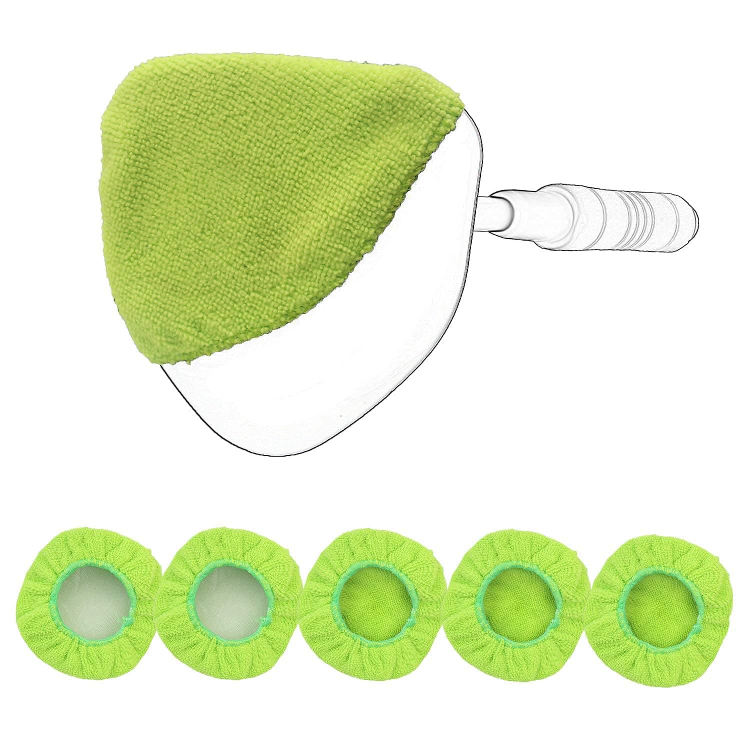 X XINDELL5 Pack Car Care Replaced Microfiber Clothes for Windshield Cleaning Brush Cotton Terry Washable Car Washing Pads - 5 Inch Diameter (Green,Triangle)