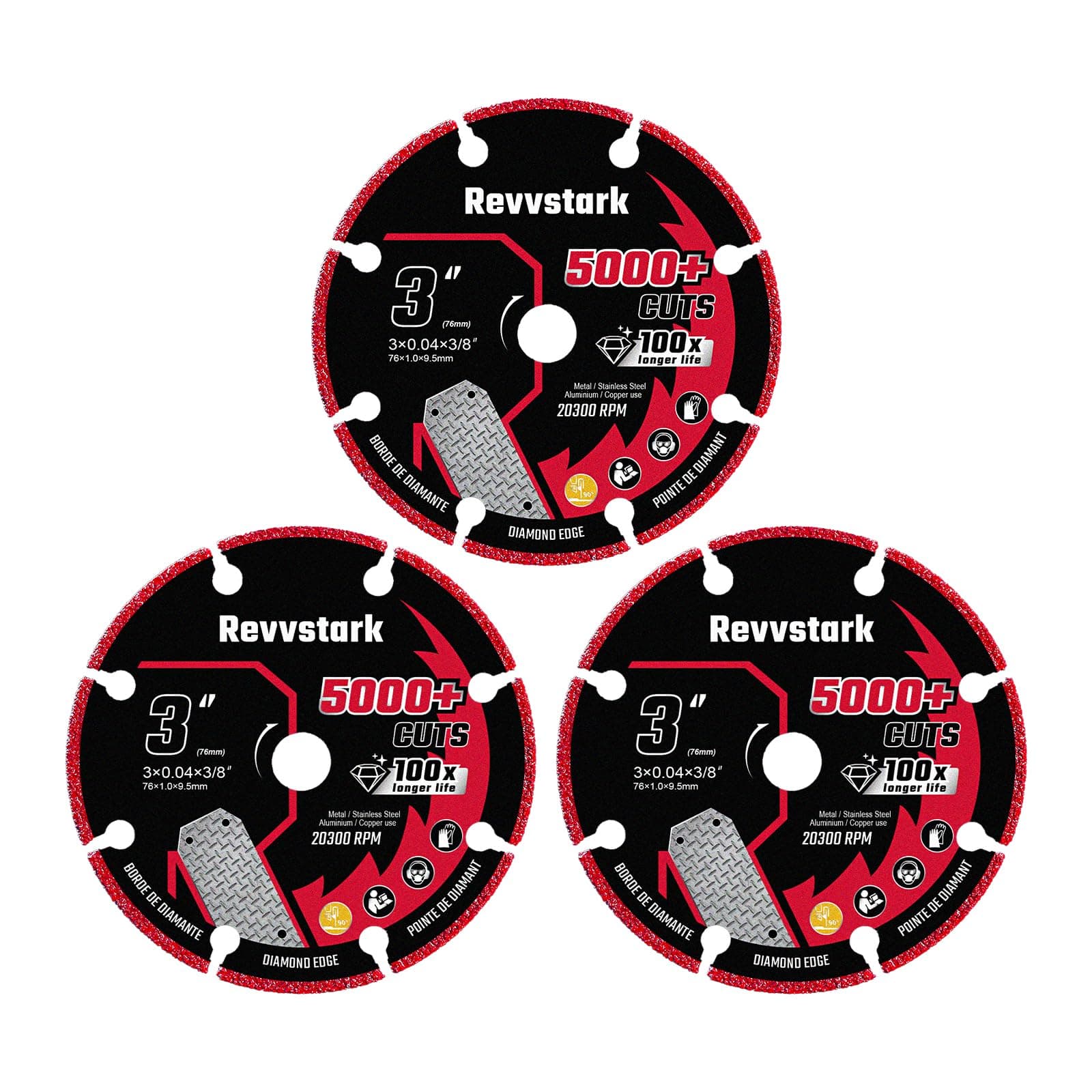 3 Pack Diamond Cutting Wheel 3 Inch with 3/8" Arbor, Carbide Cutting Wheel, Angle Grinder Cutting Disc, Cut Off Wheel 3 Inch for Metal with 5000+ Cuts on Rebar, Steel, Iron and INOX