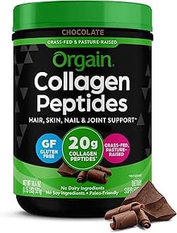 OrgainHydrolyzed Collagen Peptides Powder For Women & Men, Chocolate, 20g Grass Fed Collagen, Unflavored - Hair, Skin, Nail, & Joint Support Supplement, Paleo & Keto, Non-GMO, Type I and III, 1lb