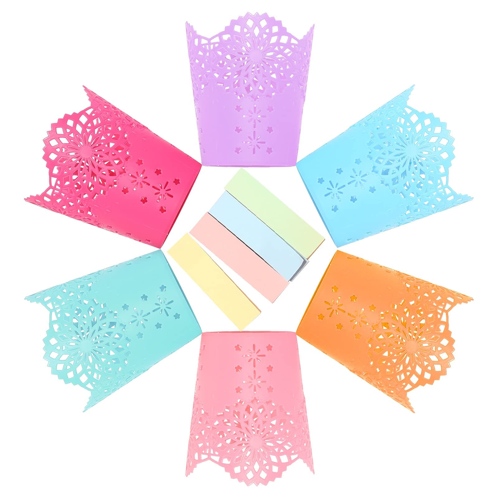 Koogel Pencil Holder Cup Set,6 Pcs Different Pencil Cup Pen Holder Ruler Organizer Plastic Office Home Storage Organizer Free 400 Pcs Sticky Notes