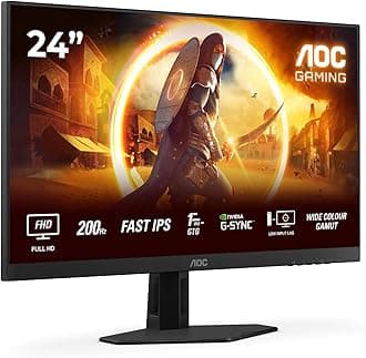 AOC 24G4HRE 23.8 inch FHD Gaming Monitor 200Hz, Fast IPS Panel, 0.5ms MPRT, Adaptive Sync, HDR10, G-Sync Compatible, Speakers, (1920x1080 HDMI 2x 2.0 DP 1x 1.4) Black